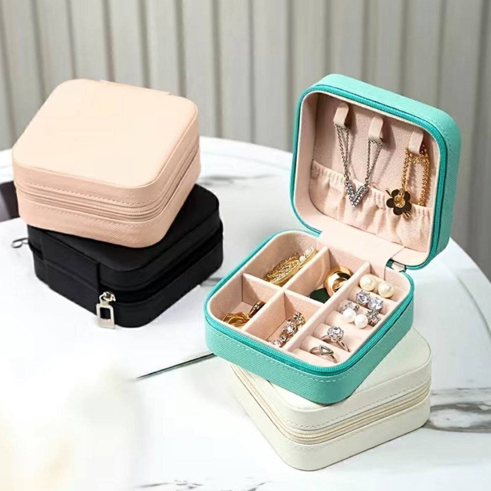 Travel Jewelry Box with Zipper 4" x 4" (Several Colors Available)